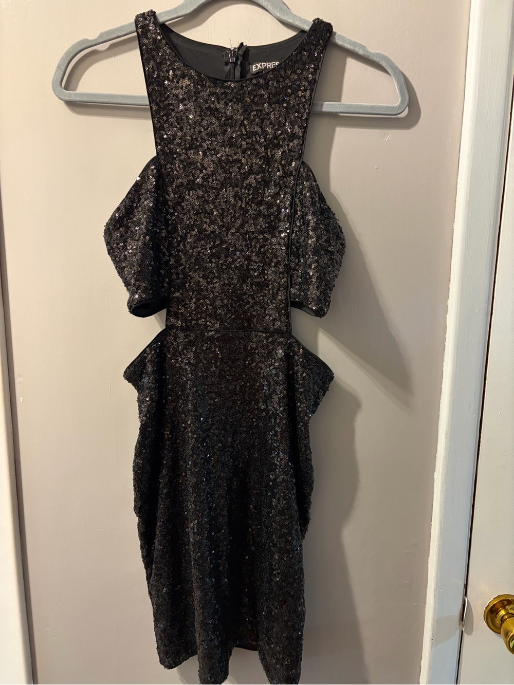Express Black Sequin Midi Dress with Cutout Sides